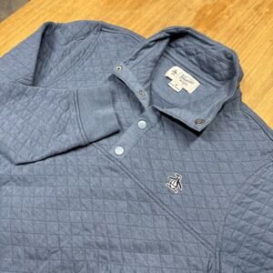 Original Penguin Men's Quilted 1/4‎ Snap Long Sleeve Pullover Size M Blue Preppy